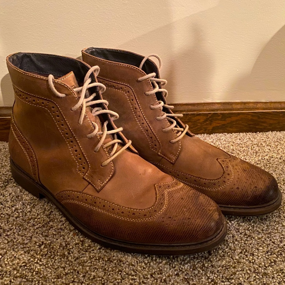 Johnston & Murphy Brown Wingtip Leather Boots Size 9 Johnson and Murphy